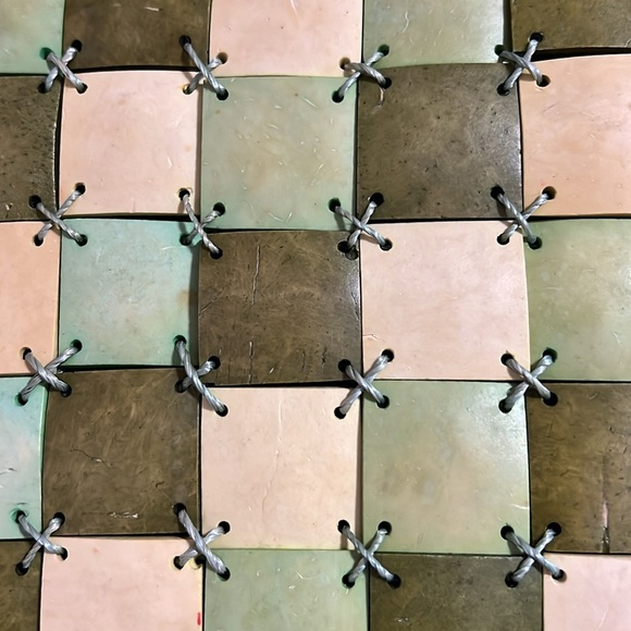 Vintage Green Basket Weave Style Bag with wooden handles & crochet top and base - Picture 2 of 8